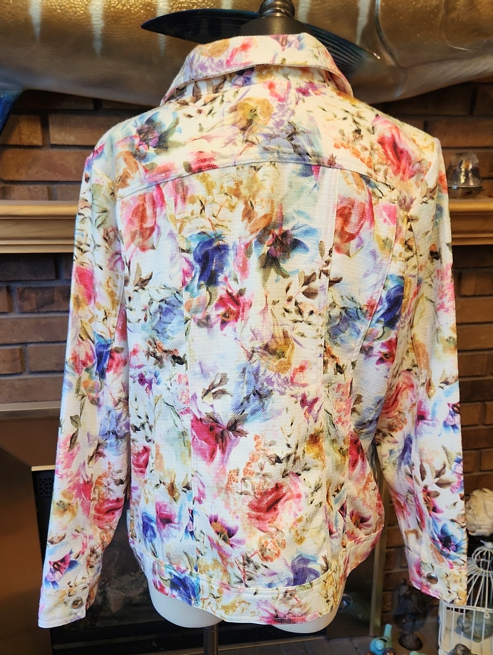 Christopher & Banks White Pink Blue Floral Zip-Front Jacket XL Spring Church - Picture 7 of 12